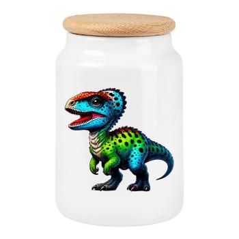 Dinosaur - Cookie Jar with Wooden Lid - white - Front