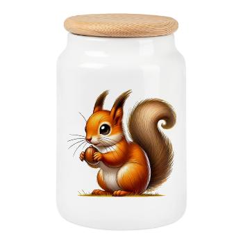 Écureuil - Boîte à biscuits avec couvercle en bois - blanc - Devant