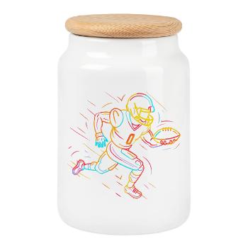 Footballer Line Art - Cookie Jar with Wooden Lid - white - Front