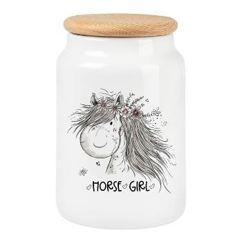 Horse Girl Horse Girl Horses Cartoon - Cookie Jar with Wooden Lid - white - Front