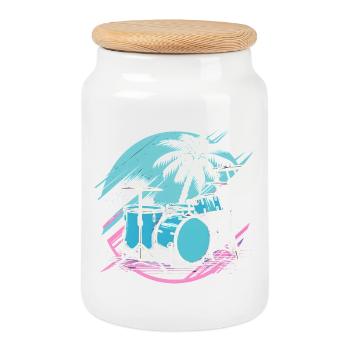 Drums 90s Look - Cookie Jar with Wooden Lid - white - Front
