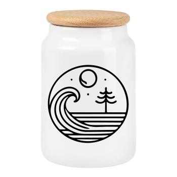 Nature in harmony – wave and moon in circulation - Cookie Jar with Wooden Lid - white - Front