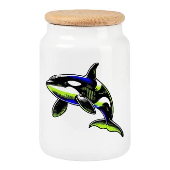 Killer whale - Cookie Jar with Wooden Lid - white - Front
