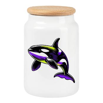 Killer whale - Cookie Jar with Wooden Lid - white - Front