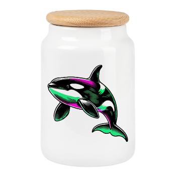 Killer whale - Cookie Jar with Wooden Lid - white - Front