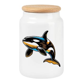 Killer whale - Cookie Jar with Wooden Lid - white - Front