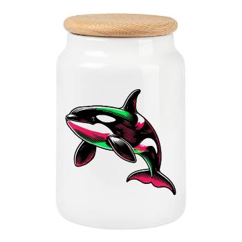 Killer whale - Cookie Jar with Wooden Lid - white - Front