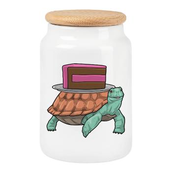 Gâteau à la tortue - Boîte à biscuits avec couvercle en bois - blanc - Devant