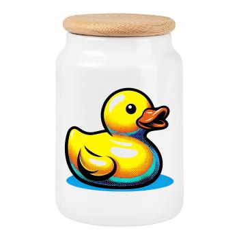 Ente Ente Ente Ente Ente - Keksdose mit Holzdeckel - Weiß - Vorne