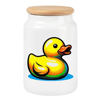 Ente Ente Ente Ente Ente - Keksdose mit Holzdeckel - Weiß - Vorne