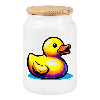 Ente Ente Ente Ente Ente - Keksdose mit Holzdeckel - Weiß - Vorne