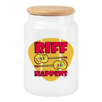 Riff Happens - Funny Comic-Style Guitars - Cookie Jar with Wooden Lid - white - Front