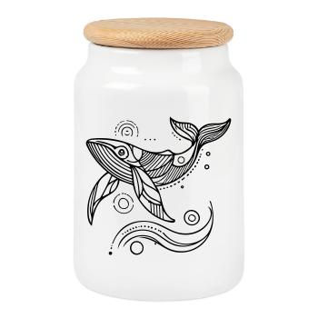 Spirit of the Ocean – Geometric Zen Whale - Cookie Jar with Wooden Lid - white - Front