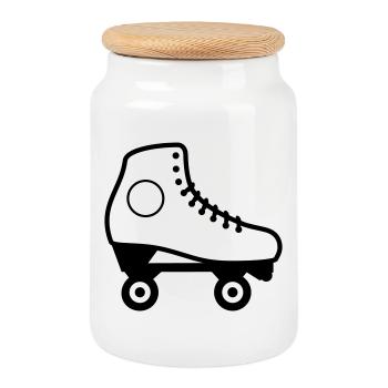Patin à roulettes artistique - Boîte à biscuits avec couvercle en bois - blanc - Devant