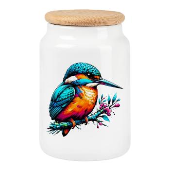 Martin-pêcheur - Boîte à biscuits avec couvercle en bois - blanc - Devant