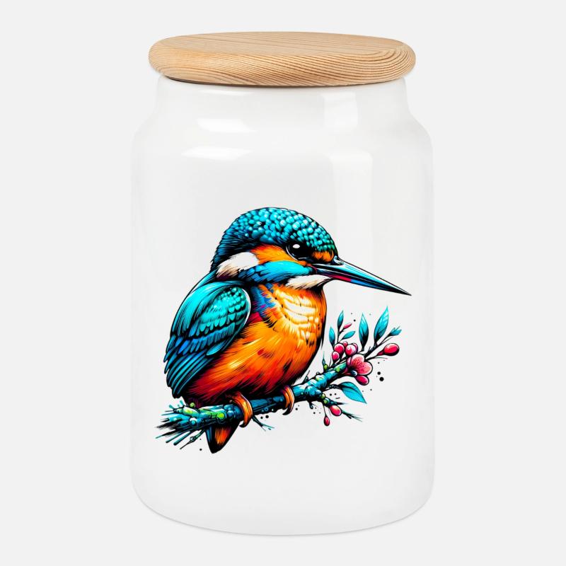 Eisvogel - Keksdose mit Holzdeckel - Weiß