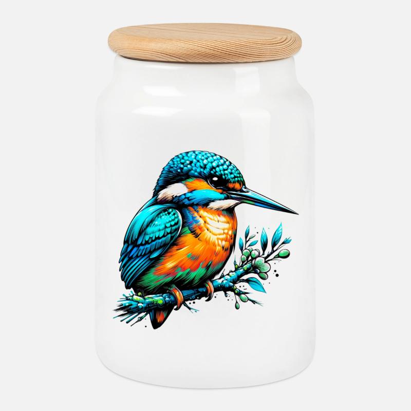 Eisvogel - Keksdose mit Holzdeckel - Weiß