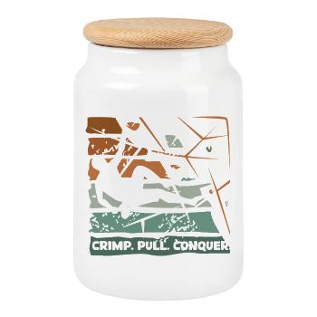 Bouldering – Crimping. Pull. Conquer. - Cookie Jar with Wooden Lid - white - Front