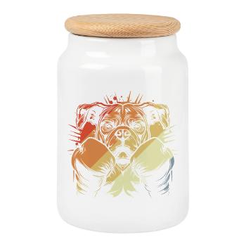 Boxen Hund Vintage - Keksdose mit Holzdeckel - Weiß - Vorne