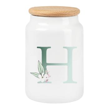 H Monogramme, Floral, Personnalisable - Boîte à biscuits avec couvercle en bois - blanc - Devant
