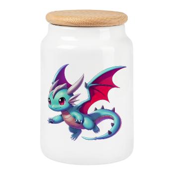 Dragon - Cookie Jar with Wooden Lid - white - Front