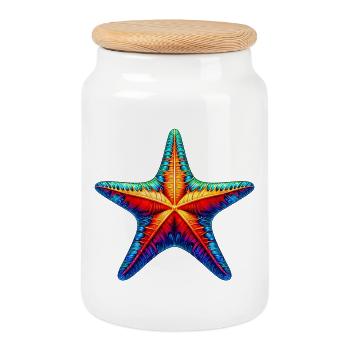 Starfish - Cookie Jar with Wooden Lid - white - Front