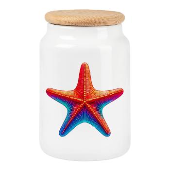 Starfish - Cookie Jar with Wooden Lid - white - Front