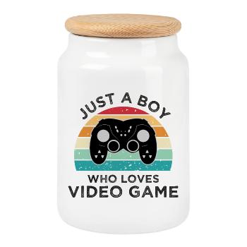 Juste un garçon qui aime les jeux vidéo - Boîte à biscuits avec couvercle en bois - blanc - Devant