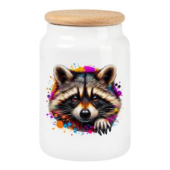 Raccoon - Cookie Jar with Wooden Lid - white - Front