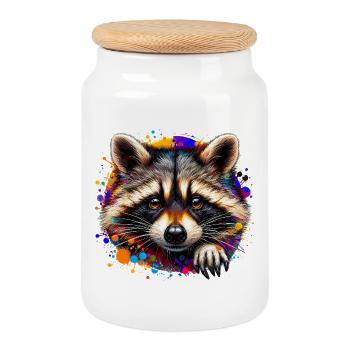 Raccoon - Cookie Jar with Wooden Lid - white - Front