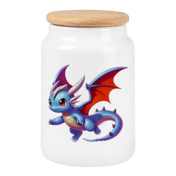 Dragon - Cookie Jar with Wooden Lid - white - Front