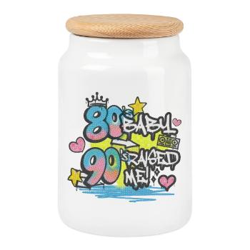 80s Baby 90s Raised Me - Graffiti Motif - Cookie Jar with Wooden Lid - white - Front