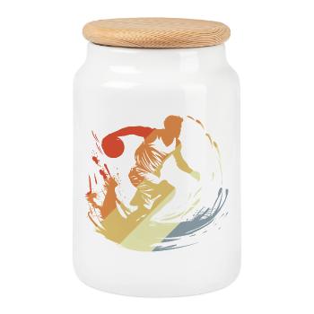 Joueur de basket-ball vintage - Boîte à biscuits avec couvercle en bois - blanc - Devant