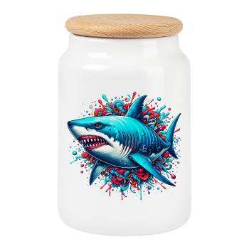 Requin - Boîte à biscuits avec couvercle en bois - blanc - Devant
