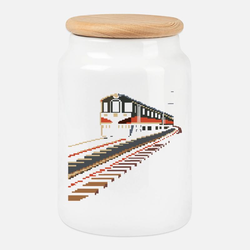 Eisenbahn Pixel - Keksdose mit Holzdeckel - Weiß