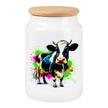 Vache - Boîte à biscuits avec couvercle en bois - blanc - Devant