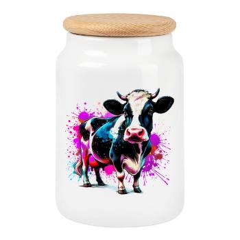 Vache - Boîte à biscuits avec couvercle en bois - blanc - Devant