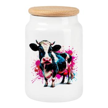 Vache - Boîte à biscuits avec couvercle en bois - blanc - Devant