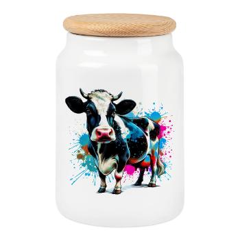 Vache - Boîte à biscuits avec couvercle en bois - blanc - Devant