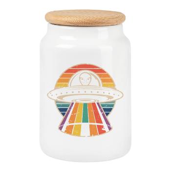 UFO Lover - Cookie Jar with Wooden Lid - white - Front