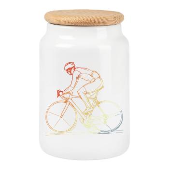 Cyclist Line Art Retro - Cookie Jar with Wooden Lid - white - Front