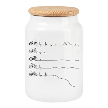 Dessin minimal au trait de vélo sur noir - Boîte à biscuits avec couvercle en bois - blanc - Devant