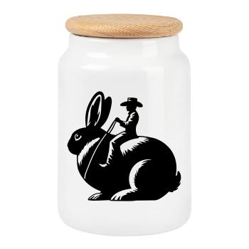Rabbit Rider (only design - no outline, 2-Color) - Cookie Jar with Wooden Lid - white - Front