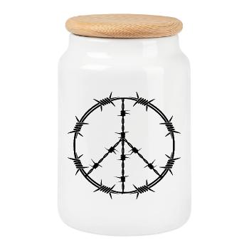 Peace and Love - Boîte à biscuits avec couvercle en bois - blanc - Devant