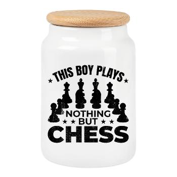 This boy plays nothing but chess - Cookie Jar with Wooden Lid - white - Front