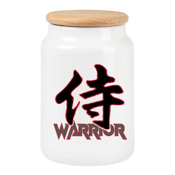 Warrior-Japanese Kanji - Cookie Jar with Wooden Lid - white - Front