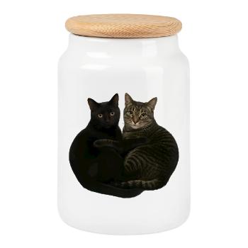 Two cats cuddling - Cookie Jar with Wooden Lid - white - Front