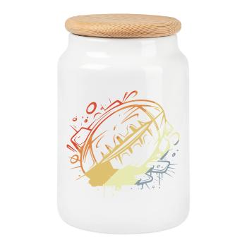 Ballon de rugby look vintage - Boîte à biscuits avec couvercle en bois - blanc - Devant