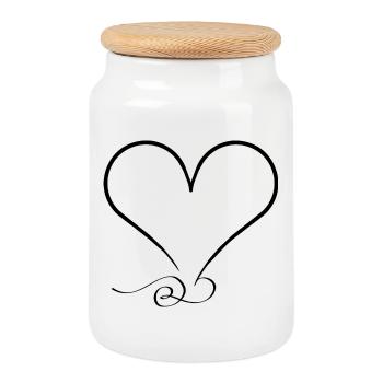 Coeur orné – minimaliste et unique - Boîte à biscuits avec couvercle en bois - blanc - Devant