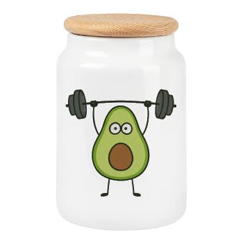 Lustiger Avocado Hantel Workout Fitness Cartoon - Keksdose mit Holzdeckel - Weiß - Vorne